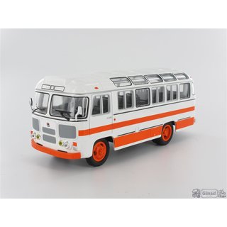 Soviet Autobus SAB700007 PAZ 672M, weiss/orange, Panoramabus, o. Vitrine Massstab 1:43
