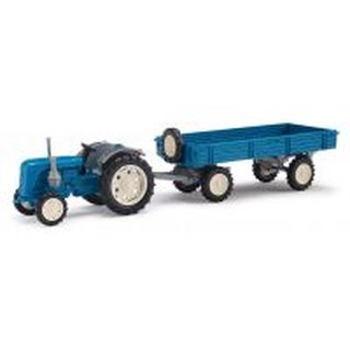 Busch 210007100 Traktor Famulus,mit Anhnger, Blau  Mastab 1:87