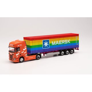 *Herpa 314695 Scania CR 20 Container-Sattelzug, HXL/Maersk Rainbow  Mastab 1:87