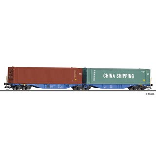 Tillig 18073 Containertragwagen Sggmrss, ACTS, beladen mit zwei 45`-Containern, Ep.VI  Spur TT