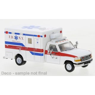Brekina PCX870361 Ford F-350 Horton Ambulance, wei, FDNY, 1997 Mastab: 1:87
