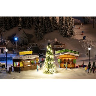 Faller 134002 2 Weihnachtsmarktbuden mit beleuchtetem Weihnachsbaum  Spur H0