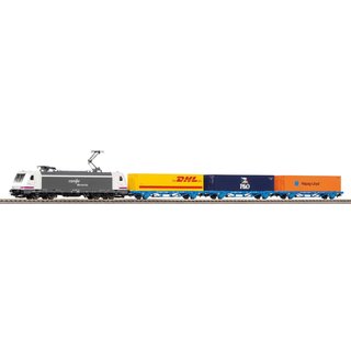 Piko 96900 Spur H0 Start-Set mit Bettung TRAXX, RENFE mit 3 Containertragwagen