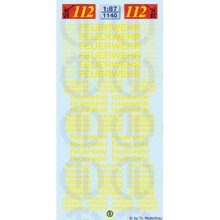 TL Decals 1140 Feuerwehr-Schriftzge - Signalgelb Mastab 1:87